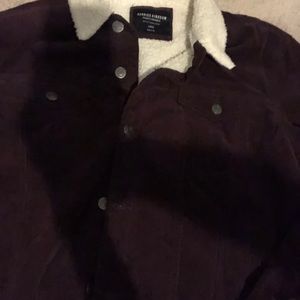 brown button up coat fuzzy on the inside, Brand is sunrise kingdom , Large size